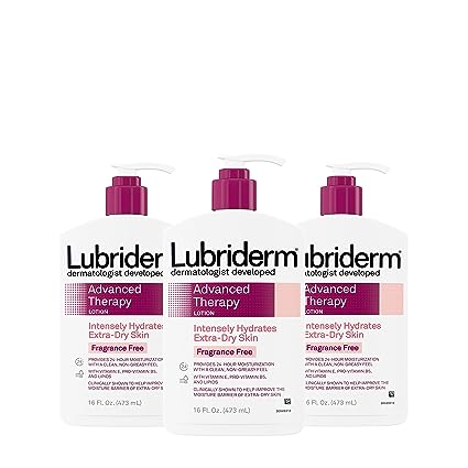 Lubriderm Advanced Therapy Fragrance-Free Moisturizing Lotion with Vitamins E and Pro-Vitamin B5, Intense Hydration for Extra Dry Skin, Non-Greasy Formula, Pack of Three, 3 x 16 fl. oz