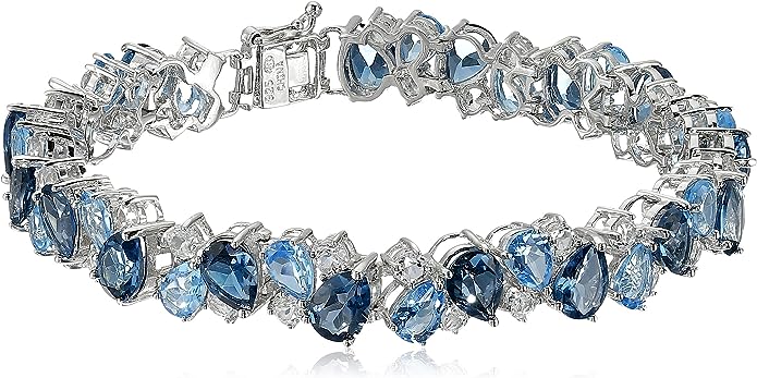 Sterling Silver Created Gemstones Bracelet, 7.25"