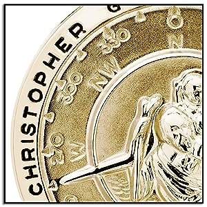 Men's 14k Gold-Filled Round Saint Christopher Compass Medal with Stainless Steel Chain