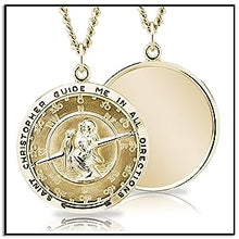 Load image into Gallery viewer, Men&#39;s 14k Gold-Filled Round Saint Christopher Compass Medal with Stainless Steel Chain
