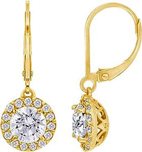 Load image into Gallery viewer, 10K Gold Infinite Elements Cubic Zirconia Clear Round Halo Lever back Earrings
